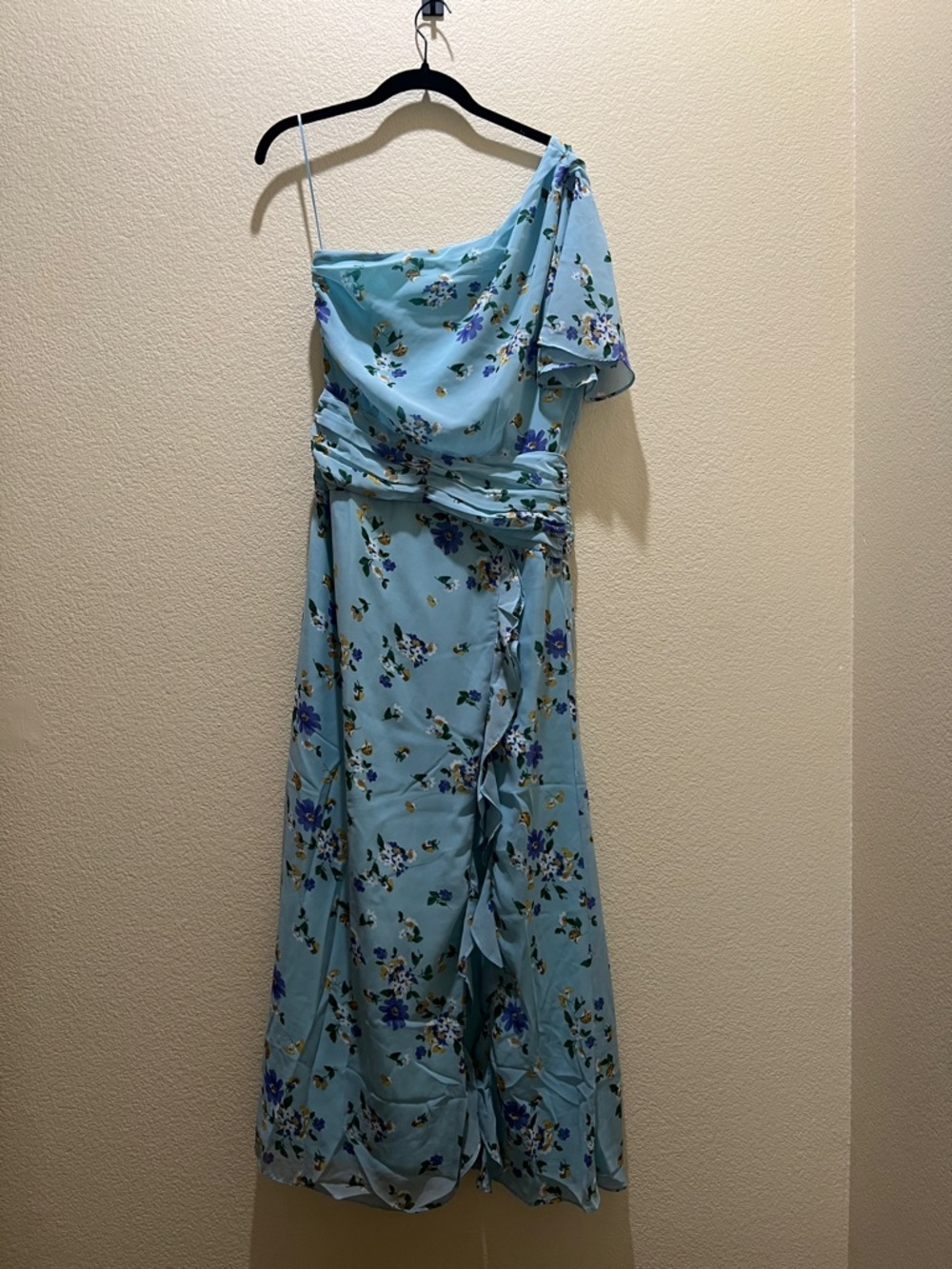 Lost + Wander Light Blue One-Shoulder Floral Maxi Dress